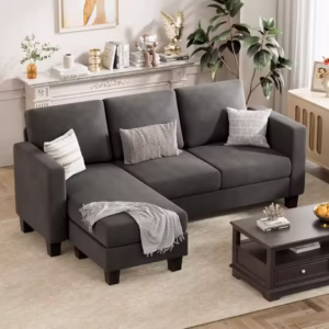 NEW-Convertible Sectional Sofa Couch, 3 Seat L-Shaped Sofa with Linen Fabric Ottoman Small Couch for Small