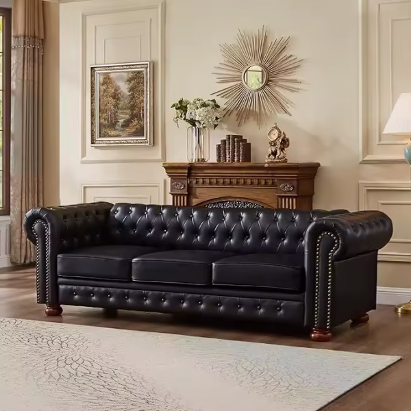 Faux Leather Couch Upholstered Sofa with Low Back - Image 3