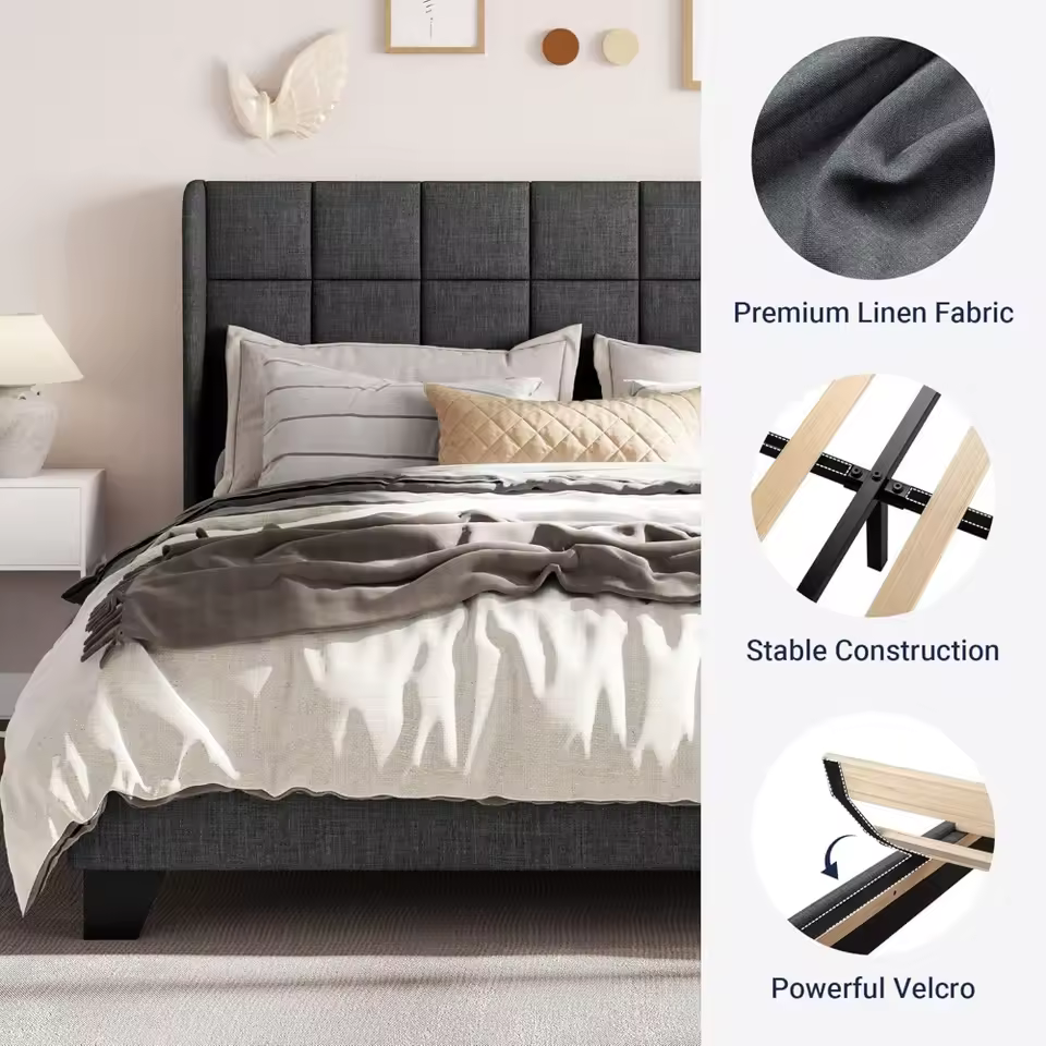Queen Size Platform Bed Frame with Wingback - Image 4
