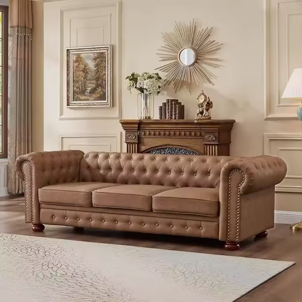 Faux Leather Couch Upholstered Sofa with Low Back - Image 4