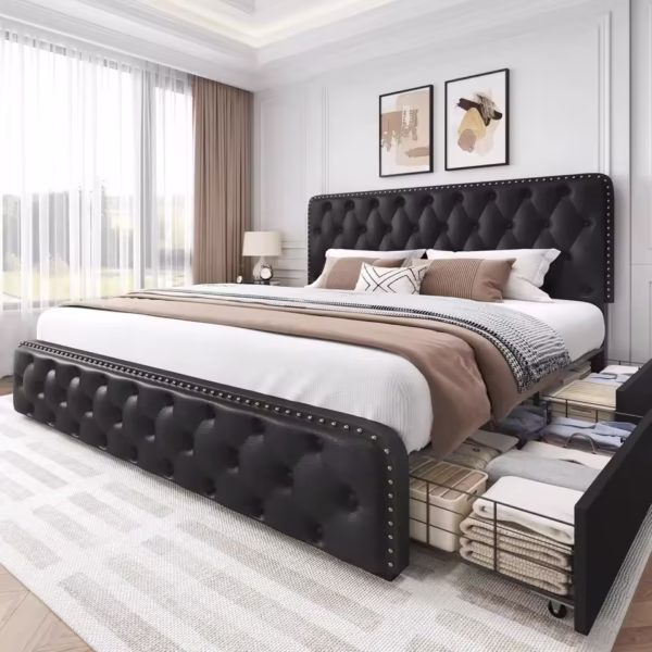 Queen Bed Frame with Headboard Faux Leather - Image 7