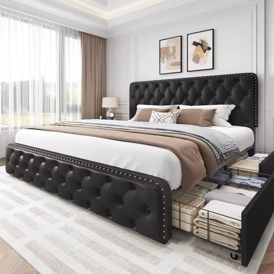 Queen Bed Frame with Headboard Faux Leather - Image 7