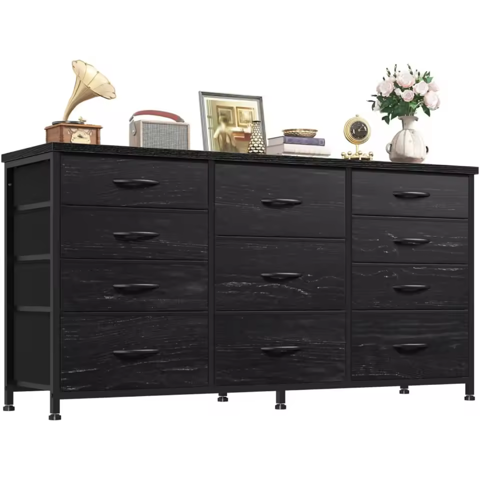 Dresser for bedroom with 11 fabric drawers