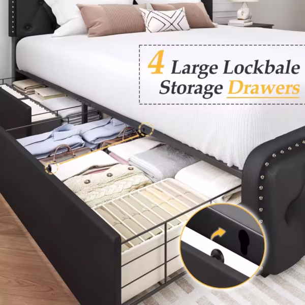Queen Bed Frame with Headboard Faux Leather - Image 6