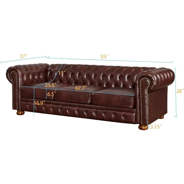 Faux Leather Couch Upholstered Sofa with Low Back - Image 5