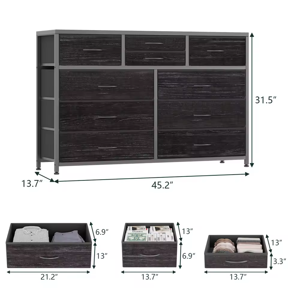 Dresser with 10 drawers and TV stand space - Image 2