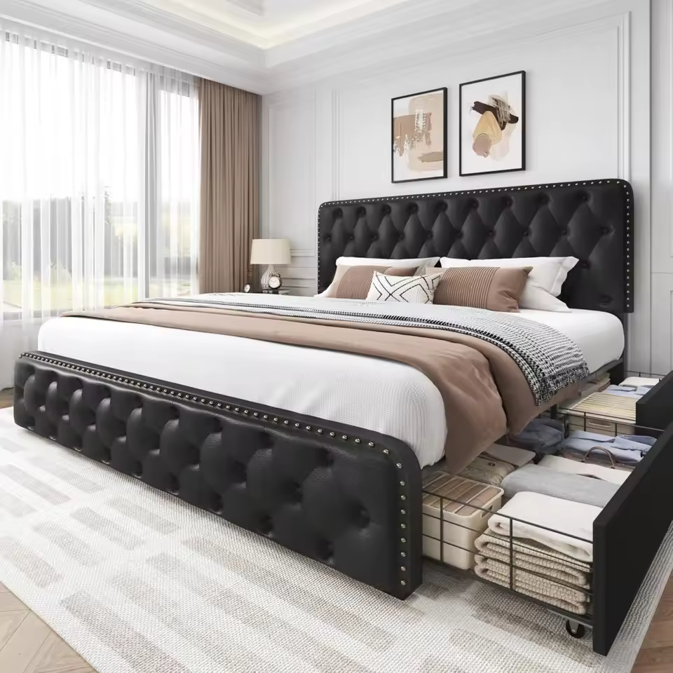 Queen Bed Frame with Headboard Faux Leather