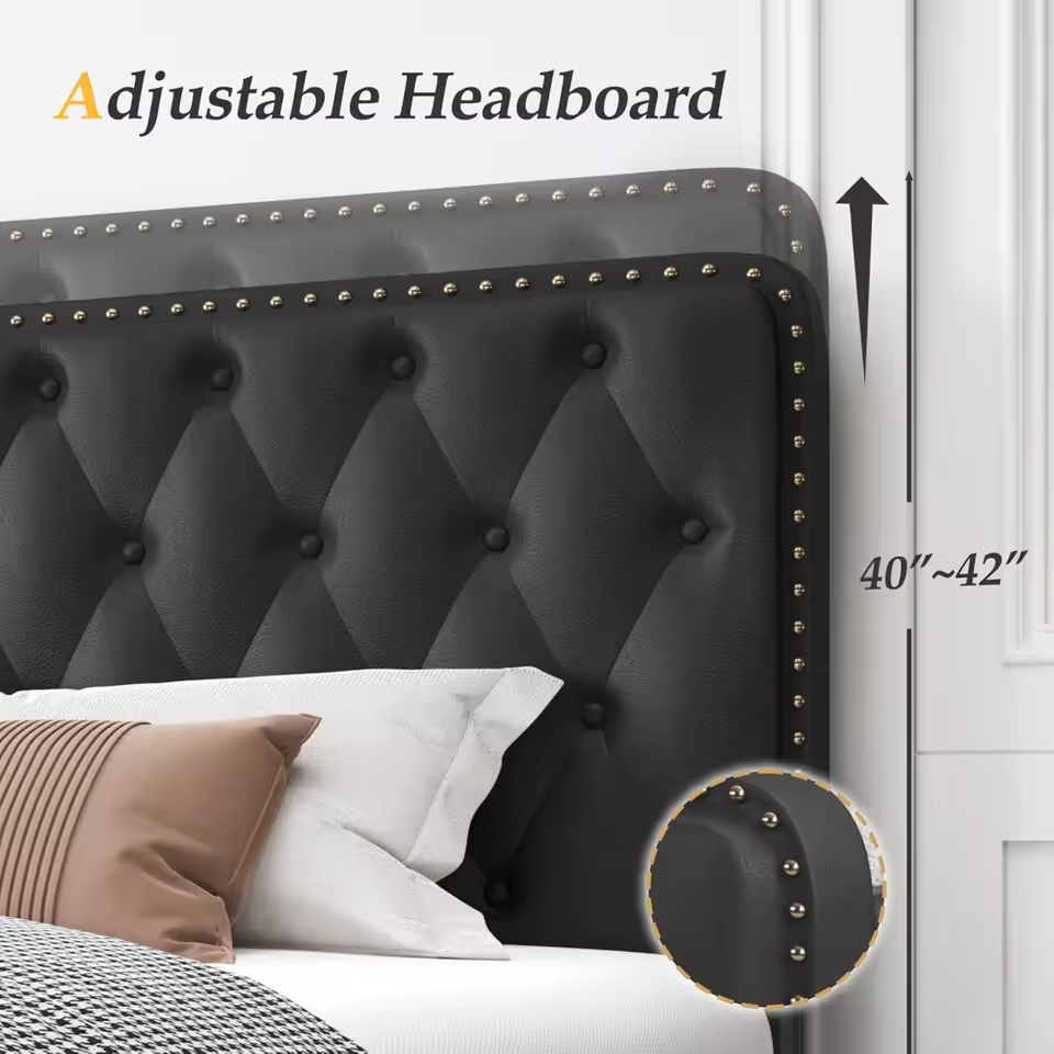 Queen Bed Frame with Headboard Faux Leather - Image 5