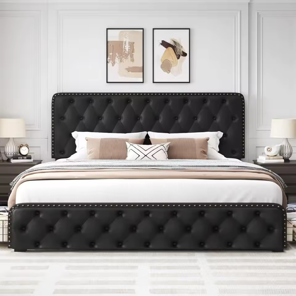 Queen Bed Frame with Headboard Faux Leather - Image 3