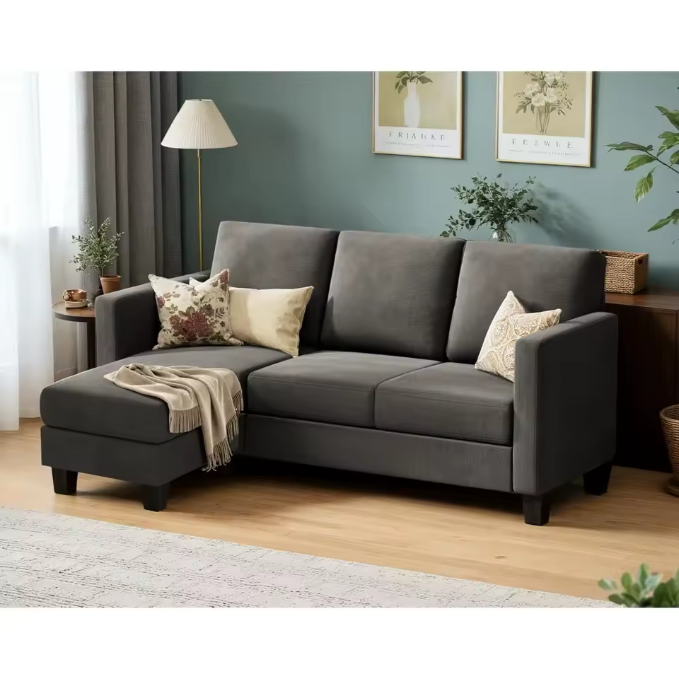 NEW-Convertible Sectional Sofa Couch, 3 Seat L-Shaped Sofa with Linen Fabric Ottoman Small Couch for Small