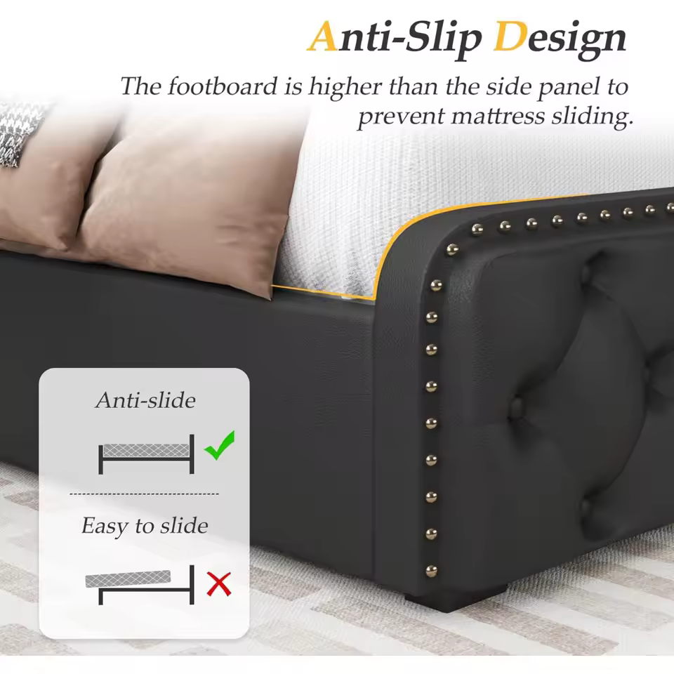 Queen Bed Frame with Headboard Faux Leather - Image 4