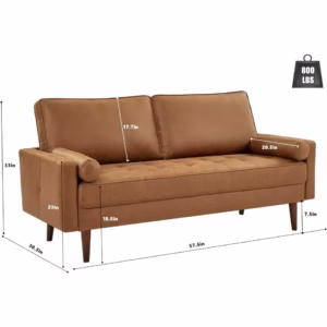 Loveseat Sofa Couch, Mid Century Modern Faux Leather Couch with Hand-Sewn Deep Love Seat & 2Pillows, Home Sofa Living Room